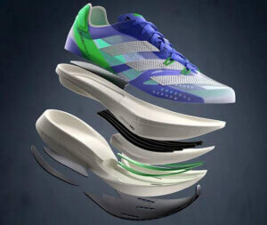 Adizero Prime X ele destaca-se pelas 3 camadas de espuma Lightstrike Pro,